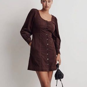 Madewell Corduroy Seamed Long-Sleeve Mini Dress